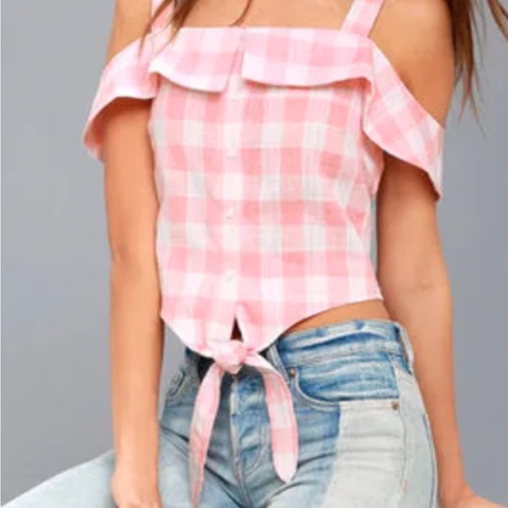 Lulu's Bellini Babe’s White and Pink Gingham Top